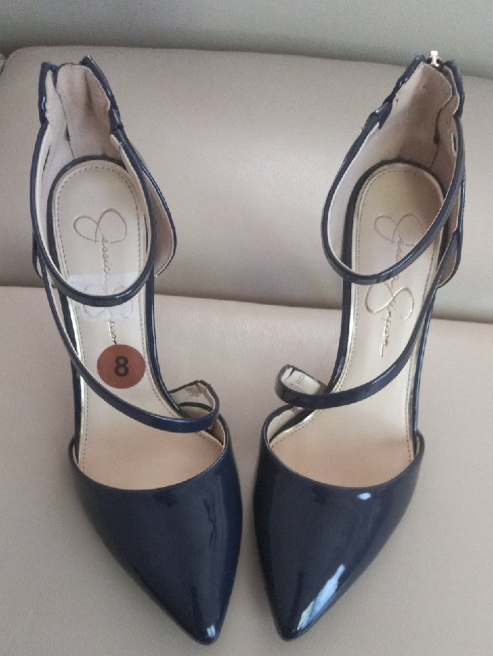 Jessica Simpson Navy Patent Pointed-Toe Ankle-Strap Heels - Picture 7 of 17